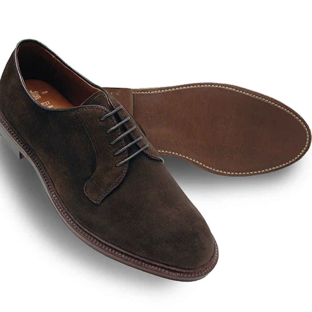 Alden 9503 Plain Toe Blucher (Dark Brown Suede) Width D (Medium)